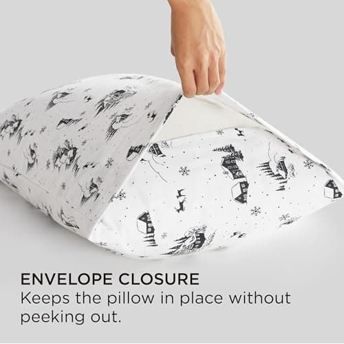 Bedsure Flannel Pillowcases Set of 2, Print Black Pillow Cases with Envelope Closure, 100% Cotton Pillowcase with Winter Forest House, Christmas Pillow Cover Gifts for Room Decor,20x30 Inches 5