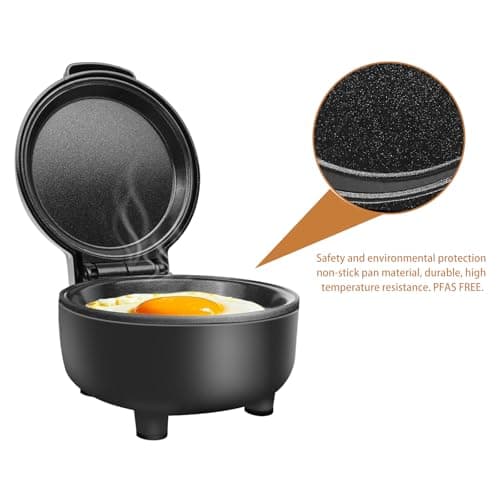 Hyvance Smart Fried Egg Cooker, Automatic Fried Egg Maker for 6 Features like Sunny Side Up, Over Easy, Fully Cooked & More. Auto Power Off, Alarm, Round Shape, Non Stick Coating (Black) 8