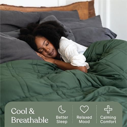 Baloo Weighted Blanket for Adults 15 lb (Spruce Green, 60"x80") | Cool & 100% Cotton | Machine Washable & Dryer Safe | Glass Microbead Fill 7