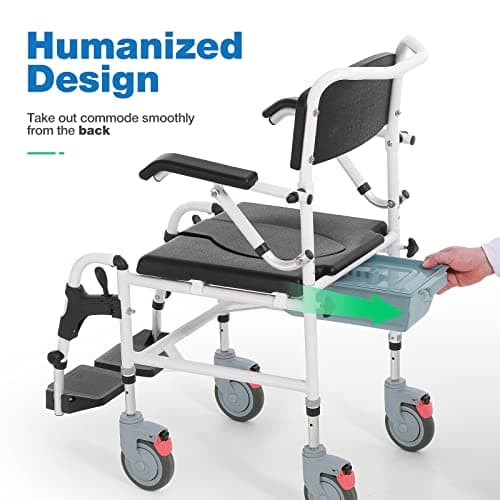 GreenChief Shower Chair with Wheels|Rolling Shower Chair with Drop Arms|Shower Wheelchair Easy Transfer|Bedside Commode Chair|Mobile Potty Chair for Elderly, Disabled, Handicap (300LBS) 8
