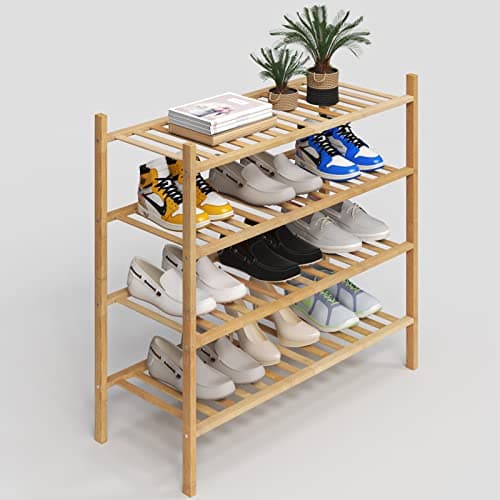 Z&L HOUSE 4-Tier Shoe Rack for Closet, Stackable Shoes Rack Organizer Free Standing Shoe Shelf for Entryway And Closet Hallway, Multifunctional Bamboo Rack in Different Combinations (4-Tier)
