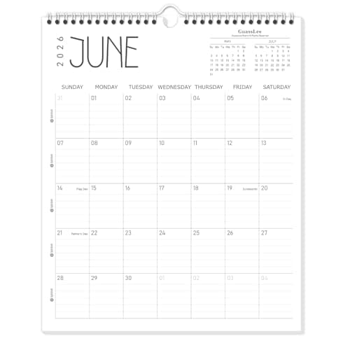 Guasslee Wall Calendar 2026-2027, 14"x11.5" Vertical Wall Calendar 2026, 13-Month Desk/Wall Calendar From 2026 Jun - 2027 Jun, Monthly Hanging Planner Spiral Bound For School Home Office Organizing
