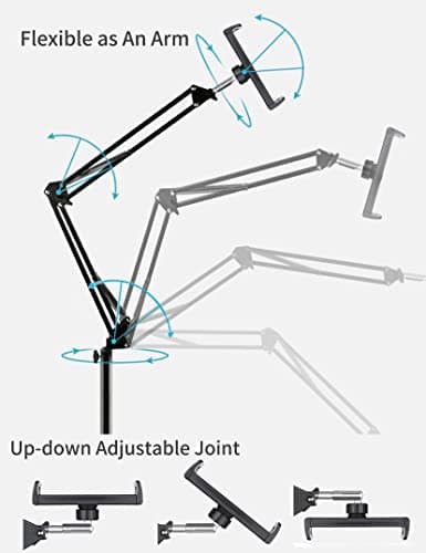 BluuSuuk Tablet Floor Stand with Double Weight Base, Overhead Bed Phone Mount Height Adjustable Arm Stretchable Stand Holder, Compatible with iPad Mini Air Pro, Galaxy Tab, Kindle, Switch, Cell Phones 5