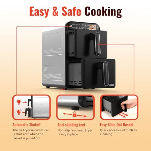 11.6QT Dual Basket Air Fryer Oven, Vertical 2-Basket Design, 6-in-1 Presets Function with Digital Touchscreen, Sync & Match, Easy to Clean, Dishwasher Safe, Family Meals 9