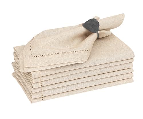 Ruvanti Premium Linen Napkins Set of 4-20x20 Inch, Classic Hemstitch, Mitered Corner Cloth Napkins ‎‎- Soft, Elegant Dinner Napkins Cloth Washable for Weddings, Parties, Everyday Use - Natural