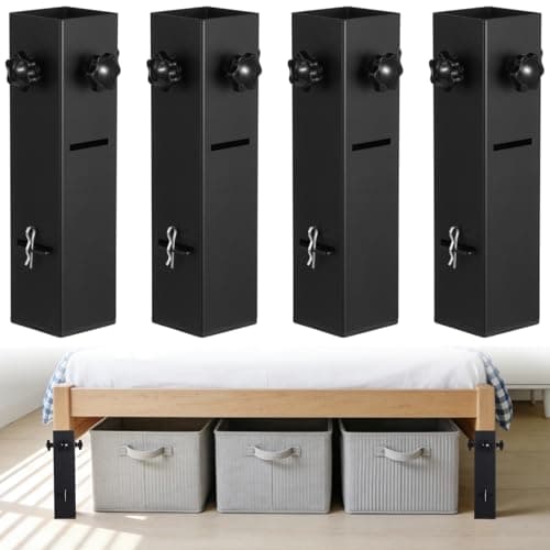 4 Pcs Metal Bed Risers with Adjustable Height, Heavy Duty Carbon Steel Bed Risers with Plastic Base, Dorm Bed Risers Fits Multiple Furniture Legs for Dorm Beds, Tables & Furniture