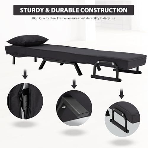 Haddockway Single Person Sofa Bed Sleeper Chair Convertible Chaise Lounge Couch,Folding Sofa Arm Chair with Pillow&5 Adjustable Backrest,Upholstered Lazy Bed Leisure Recliner for Home Office 6