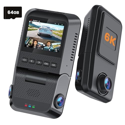 YEECORE 6K 3 Channel Dash Cam, Front and Inside, Left Right Dash Camera for Cars, Built-in 5.8GHz WiFi 6, GPS, IR Night Vision Car Camera, G-Sensor, Parking Mode, Support 1TB Max, Included 64GB Card