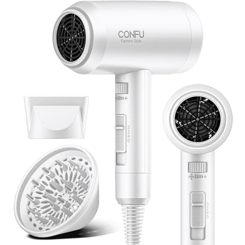 Hair Dryer with Diffuser, CONFU Blow Dryer for Curly Hair for Women Men, 21000PRM Travel Hair Dryer, Portable Lightweight Fast Drying Negative Ion Hairdryer for Home & Travel