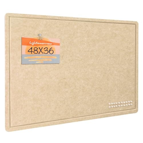 Lightomorrow Large Bulletin Board - 48 x 36 Inches, Decorative Felt Pin Board for Wall - 4' x 3' Foldable Photo Display Board with Self-Adhesive Tape, Includes 20 Push Pins - Beige Brown