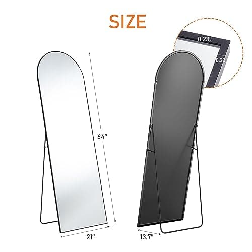 Sweetcrispy Arched Full Length Mirror 64"x21" Full Body Floor Mirror Standing Hanging or Leaning Wall, Large Arch Wall Mirror with Stand Aluminum Alloy Thin Frame for Bedroom Cloakroom, Black 5