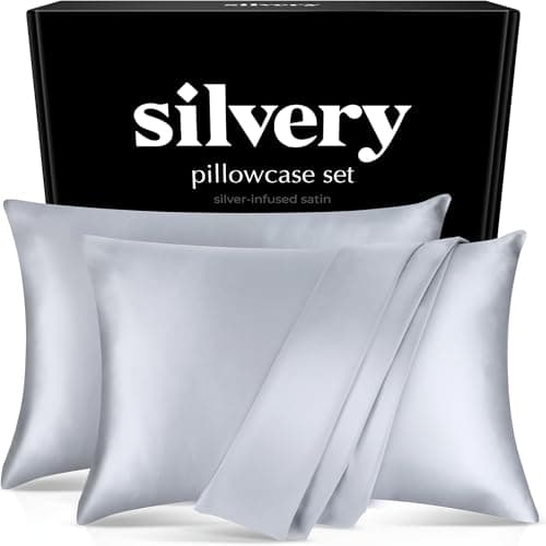Silver Infused Satin Pillowcases Set – 2 Pack Silky Soft Cooling Pillow Cases with Self-Cleaning Silvery Technology™ for Hygienic Sleep – Better Than Silk for Hair and Skin, Size Queen 20x30”