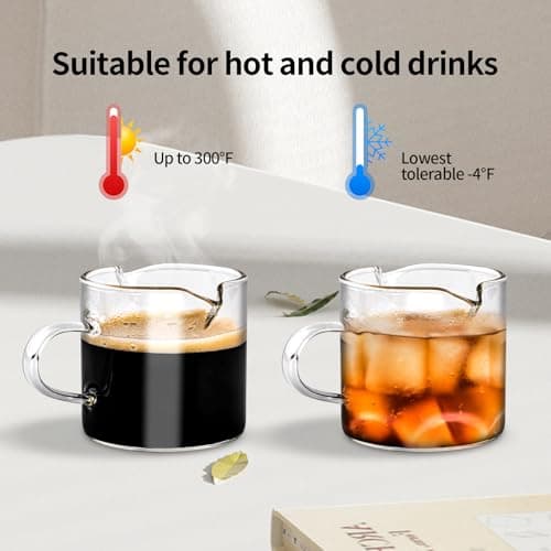 Cabipeove 2 Pcs Espresso Cups,4 Oz Espresso Shot Glass,Double Spouts Coffee Cups with Handle,Espresso Accessories,Clear Mugs for Milk 5