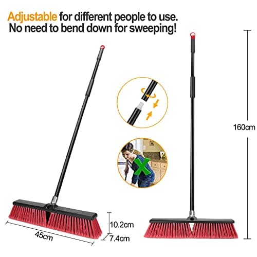 18 inches Push Broom Outdoor Garden Broom with 63" Long Handle for Deck Driveway Garage Yard Patio Concrete Floor Cleaning(Red) 6