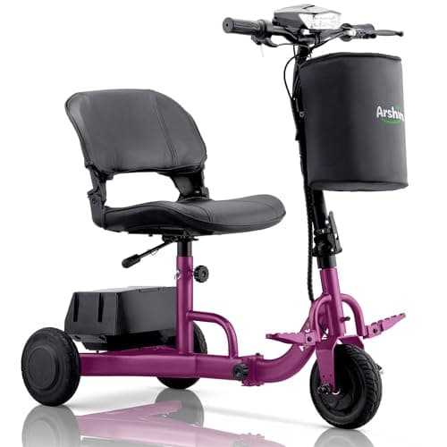 Folding Electric Mobility Scooter for Adults, 50 Lbs Lightweight Portable Electric Scooter, 13KM Range Long Range Power Battery, Height-Adjustable Seat, 300lb Weight Capacity (Purple)