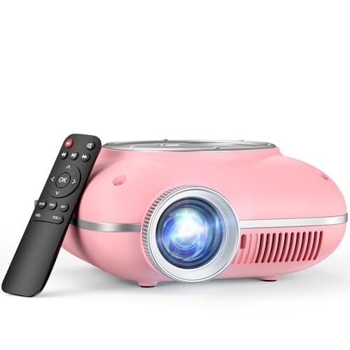 HOMPOW Mini Projector with Two -Way Bluetooth, Portable Projector for Home Theater Use, Support 1080P for Indoor/Outdoor, Movie Projector Compatible with HDMI, USB, Laptop, TV Stick (Pink)