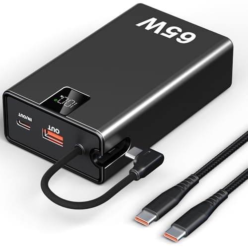 65W Power Bank 27000mAh TSA Approved, USB C Metal Laptop Charger Built-in Cable|Total 130W 3 Ports Fast Charging for MacBook,Steam Deck,iPad Pro|Airplane Safe Battery Pack for Travel,College Students