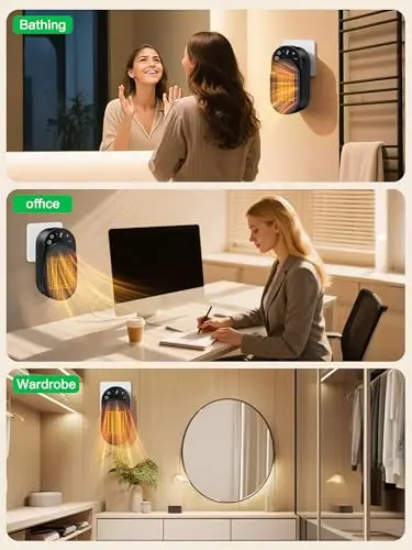 DUOMIY Wall Outlet Space Heater, 450W Plug in Electric Heater with Adjustable Modes & 12h Timer & Led Display, 3s Fast Heating, Portable Heater for Office Drom Room (Black) 8