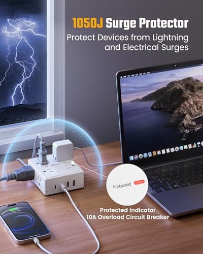 10Ft Extension Cord with Multiple Outlets, Flat Plug Surge Protector Power Strip 10 Ft Long Cord, 8 Outlets & 4 USB Ports (2 USB C), Desk Charging Station for Home Office, College Dorm Room Essentials 6