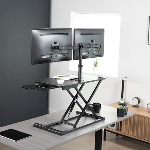 VIVO Height Adjustable 32 inch Standing Desk Converter with Dual 13 to 30 inch Monitor Stand, Sit Stand Monitor Mount and Desk Riser, Black, DESK-V000K-M2 9