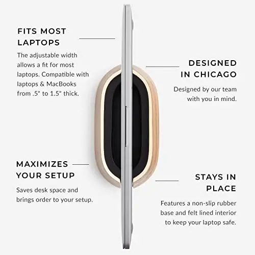 HumanCentric Vertical Laptop Stand in Black Walnut Wood, Upright Adjustable Holder and Dock, Laptop Vertical Stand Fits MacBook Pro and Other Laptops .5" to 1.5", Clamshell Compatible 5