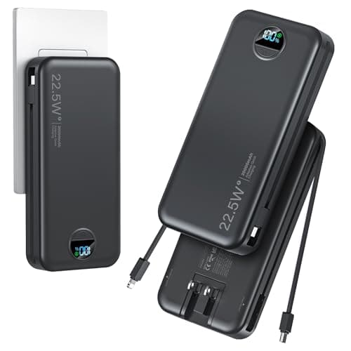 aonidi 20000mAh Ultra-Portable-Charger-Power-Bank PD20W with Built in Cables&AC Wall Plug,Fast Charging Cell Phone Charger Battery Pack,LED Display Travel Battery Bank for All iPhone,Samsung,Android