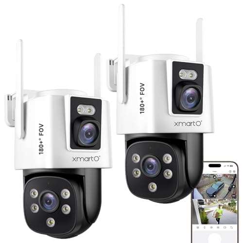 xmartO [Dual-CAM 180+° FOV] 6MP 2-in-1 WiFi Home Security Camera with AI Tracking, Pan Tilt Zoom, 5G Dual Band, Bluetooth Easy Setup (Standalone & Groupable CAM, 2-Pack)