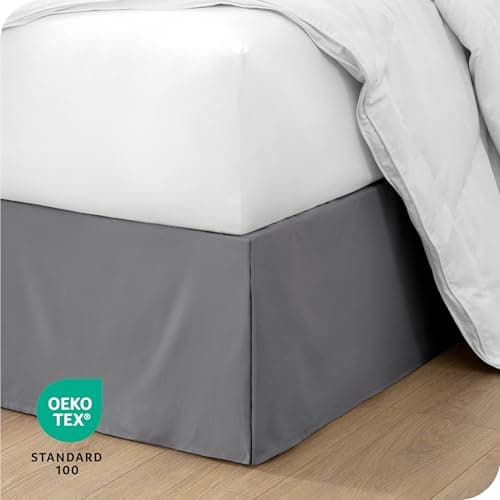 Bare Home Queen Bed Skirt - 15-Inch Tailored Drop Easy Fit - Bed Skirt for Beds - Center & Corner Pleats (Queen, Grey) 5