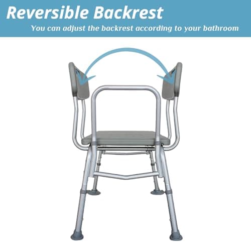 Winado Tub Transfer Bench for Bathtub with Backrest & Armrest, Supports up to 330 lbs Aluminium Alloy Bath Chair, Gray 5