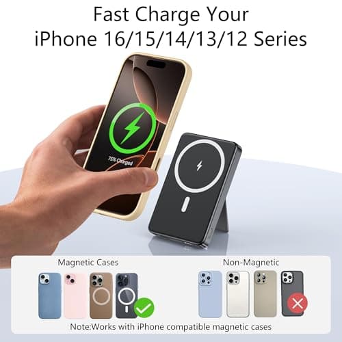 YUJE Magnetic Power Bank, for MagSafe Battery Pack 10000mAh, PD 20W USB-C Fast Portable Charger Power Bank, Wireless Battery for iPhone 17/16/15/14/13/12 Series 6