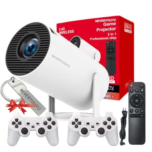 NEVERYOUYU Projector with Games Built in 36,000+ Retro Games Mini Projector with WiFi and Bluetooth, Gaming Movie 2-IN-1 Projector 4K with 2 Wireless Controllers Birthday Gifts for Men/Teens/Kids