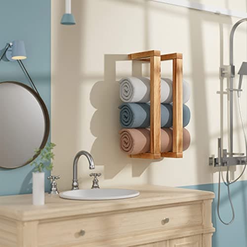 HULISEN Wooden Towel Rack for Bathroom, 18.8 Inch Wall Mounted Towel Holder with Installation Tool, Decorative Pine Towel Shelf for Rolled Towels Organizer & Blanket Storage (Natural) 7