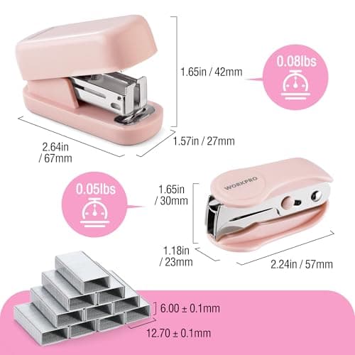 WORKPRO Mini Stapler with Staples, Pink Stapler Set Includes Two Small Staplers, One Staple Remover, 2000 Standard Staples - Cute Staplers for Desk with Non-Slip Base, Lock Design - Pink Ribbon 8