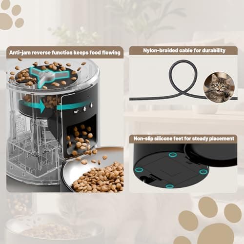 Miaosical Automatic Cat Feeder,2.4G WiFi Timed Auto Cat Food Dispenser with 10s Voice Recorder,Dual Power Supply,4.2L Auto Cats Feeder(Black, 4.2L WiFi Single Bowl) 7