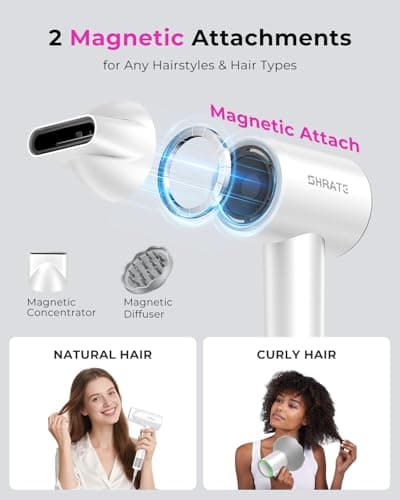 SHRATE Professional High Speed Ionic Hair Dryer | Ultra-Fast Drying | 500 Million Negative Ions | Low Noise | 160000 RPM | Compact Blow Dryer with Magnetic Diffuser for Faster Drying All Hair Types 7