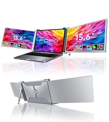 FOPO 15.6" Triple Portable Monitor for Laptop - FHD 1080P IPS Screen Extender, USB-C/HDMI Plug & Play, Ultra-Thin Travel Second Monitor for 15.6-17.3" Laptops, Grey