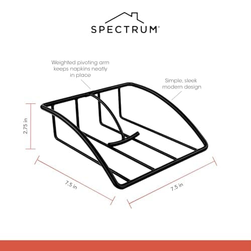 Spectrum Euro Napkin Holder for Table Kitchen Organizer for Counter Dining Room Table, Modern Sturdy Metal Flat Napkin Dispenser with Weighted Tension Arm Home Storage for Paper Cocktail Napkin, Black 6