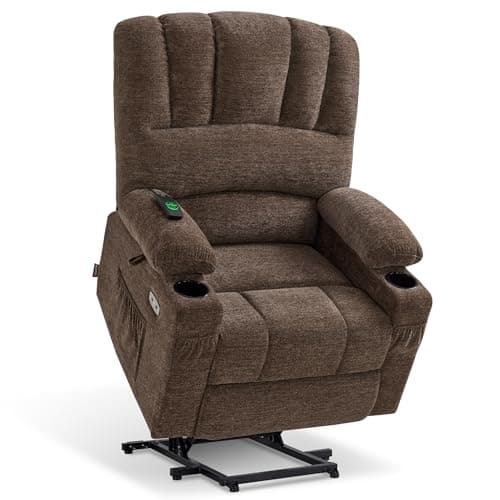 MCombo Power Lift Recliner Chair for Elderly, Lift Chair with Heat and Massage, USB &Type C Ports, Cup Holders, Fabric 7095 (Medium, Mocha)
