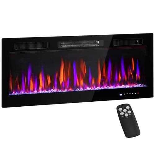 HOMCOM 42" Electric Fireplace Recessed and Wall Mounted, Freestanding with Remote, 750W/ 1500W Ultra-Thin Fireplace Heater and Linear Fireplace with Timer, Adjustable Flame Effect, Crystal, Black