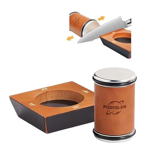 PODYSLEN Rolling Knife Sharpener, Multi-Angle Knife Sharpening Tool with Industry Diamonds for Kitchen Knives - Knife Sharpener Kit Offers 15, 20, 18, 22 Degree Sharpening, large, Wood