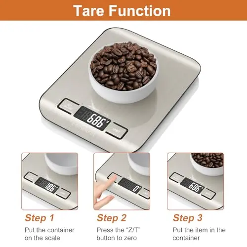 CROWNFUL Food Scale, 11 lb Digital Kitchen Scales with Built-in Coin Battery, Weight Ounces and Grams for Cooking and Baking, 6 Units with Tare Function, LCD Display, 304 Stainless Steel 5