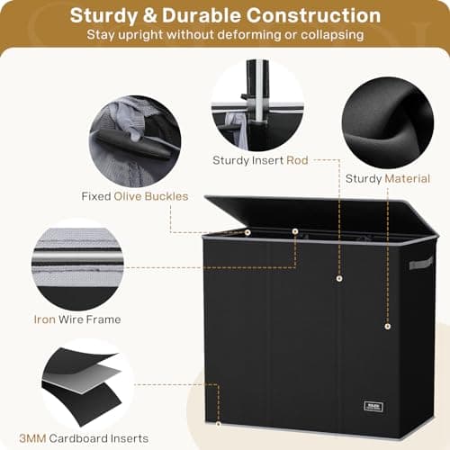 SOLEDI 180L Laundry Hamper 3 Section, Extra Large Laundry Hamper with Lid, Dirty Clothes Hamper with Sturdy Handle, Large Laundry Basket Organizer for Laundry Room, Bedroom, Hampers for Laundry 10