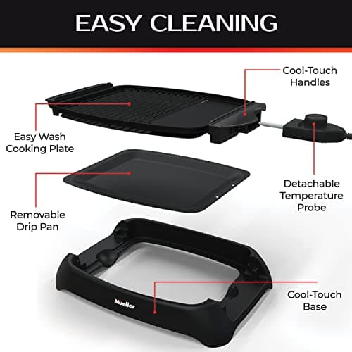 Mueller Ultra GrillPower 2-in-1 Smokeless Electric Indoor Removable Grill and Griddle Combo, Nonstick Plate, with Adjustable Temperature, 120V 6
