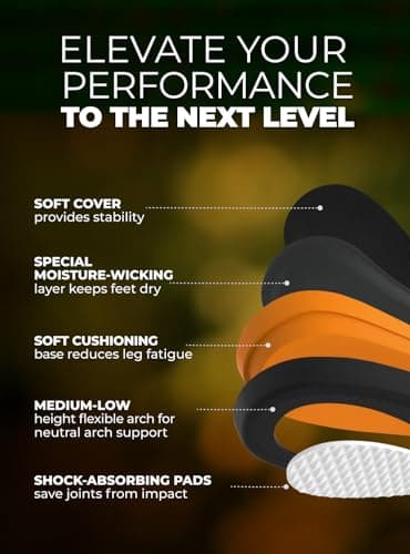 Running Athletic Shoe Insoles Men Women - Sport Insole - Shock Absorption Inserts - Walking Hiking Hockey Tennis Basketball - Orthotic Comfort Cushions Inserts Sneakers 5
