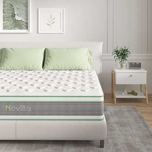 Novilla King Mattress 12 Inch Hybrid Mattress in a Box, Innerspring Mattresses with Gel Memory Foam for a Cool Sleep, Pressure Relief, Medium Firm with Pillow Top, Groove