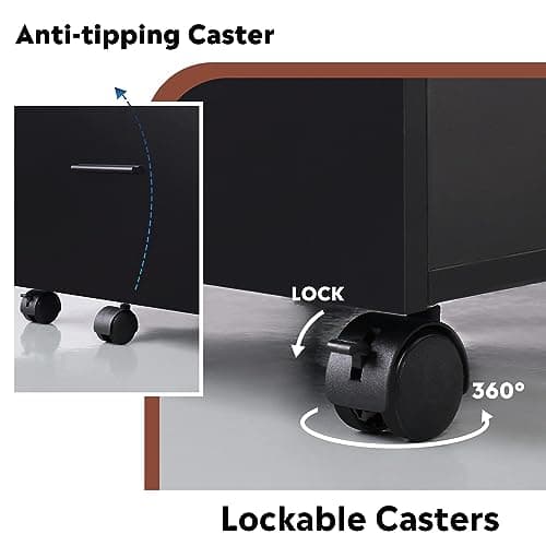 DEVAISE Wood File Cabinet, 2 Drawer Filing Cabinet for Home Office, Vertical File Cabinets with Wheels fits A4/Letter/Legal Size File, Black 6