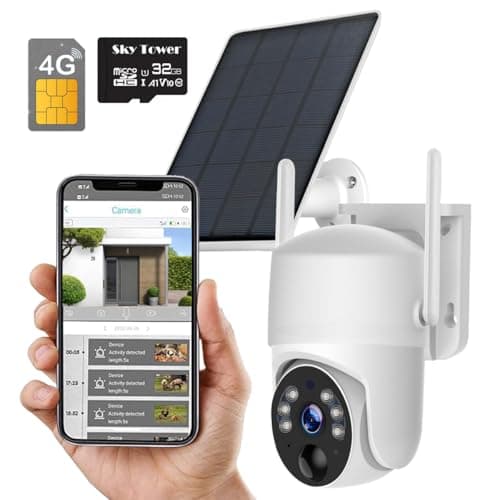 2K Solar Security Camera Outdoor, Wireless 4G/5G Cellular SIM Card (Verizon/AT&T/T-Mobile), AI Motion Detection & Siren, Unlimited Data, Amazon Cloud/Free Ultra Speed 32G Micro SD Card (4G SIM Card)