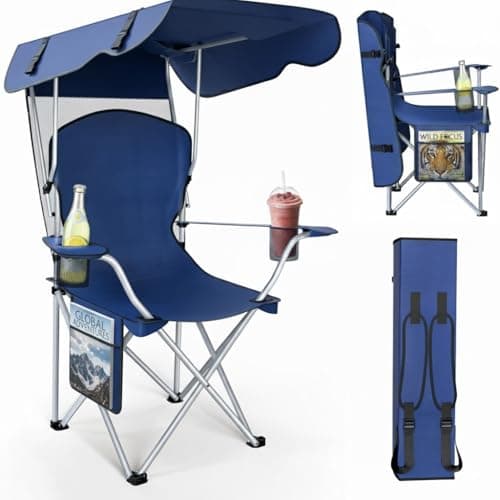 CozyBox Portable Folding Camping Chairs with Canopy Shade, Beach Chair for Adults, Durable Weather Resistant 600D Oxford Cloth, Camping Chair with Canopy for Outdoors [Navy]
