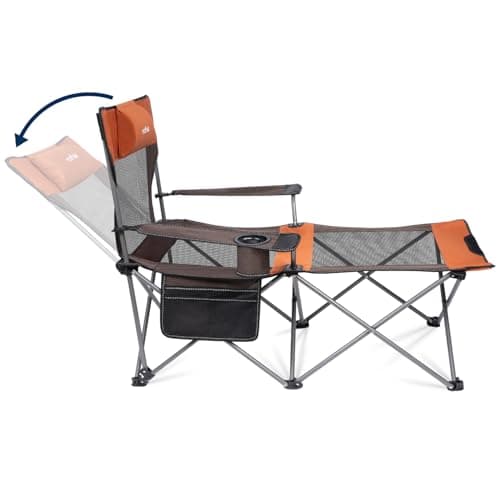 apollo walker Camping Chair with Foot Rest, Beach Lounge Chairs for Adults, Adjustable Backrest Foldable Chairs, Portable Folding Recliner with Headrest Orange, for Outdoor Sports Camp Fishing Picnic