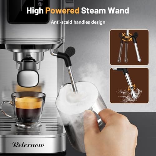 RELEXNOW Espresso Machine, 20 Bar Espresso Maker Milk Frother & LCD Panel, Hot & Iced with Rapid Cold Brew, Stainless Steel Espresso Coffee Machine with 41oz Water Tank for Cappuccino, Latte 6
